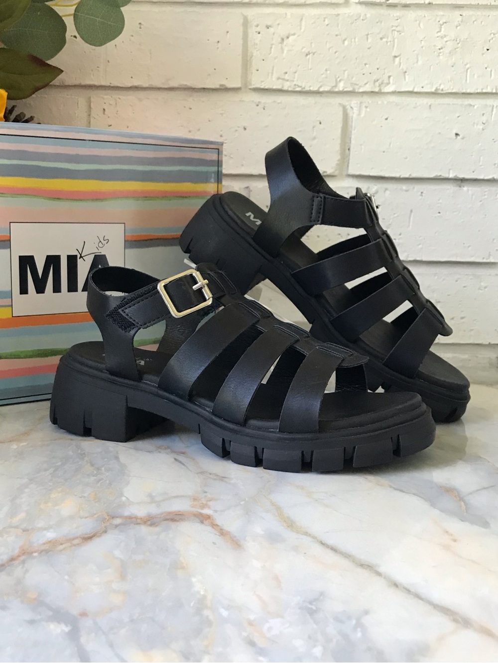 MIA Kids Black Lug Sole Fisherman Sandals Havien